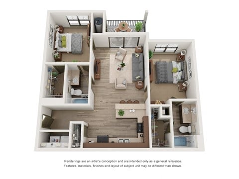 Floor plan for 2 beds, 2 baths, 892 sqft